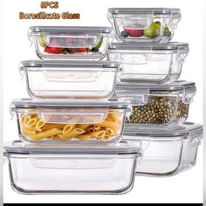 Glass Food Storage Nestable 8 pc Set with Grey Lids